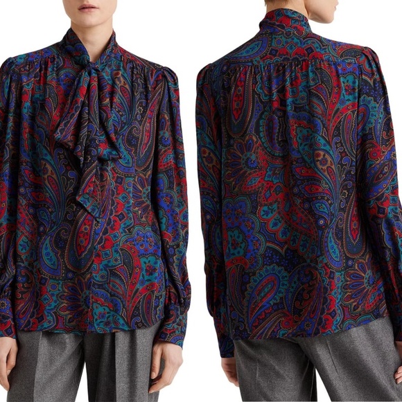 LAUREN Ralph Lauren 'Klaryce' Paisley Neck-Tie Bow Blouse - Picture 2 of 4